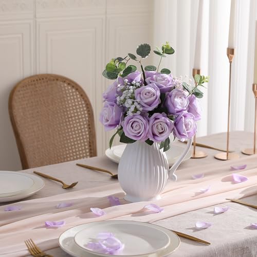 Hawesome 12PCS Artificial Flowers Fake Roses, Realistic Velvet Long Stem Red Roses Bouquet for Wedding Centerpiece Home Decor Party & Valentines (Purple) - color: Purple
