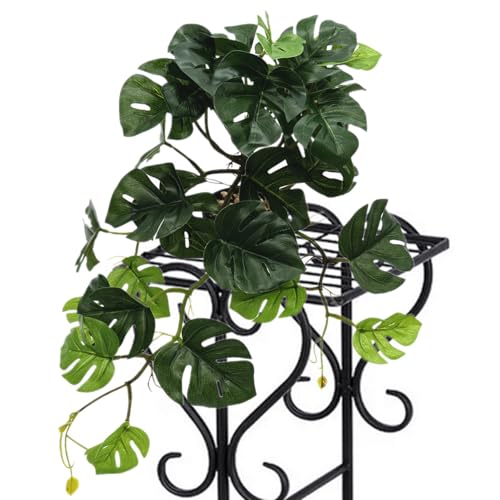 Artificial Monstera Small Faux Potted Mini Hanging Vine Fake Tropical Palm Plants Ivy Greenery for Indoor Outdoor Kitchen Decor Bathroom Office Shelf Table Pot Windowsill DIY Decoration - Green 1 Pack - color: Small Monstera Plant / Green / 1 Pack