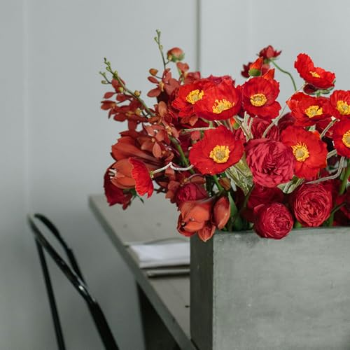 Artificial Flowers 5Pcs Poppies Flowers Artificial Silk Flowers for Home Office Wedding Outdoor Decor (Red) - color: Red