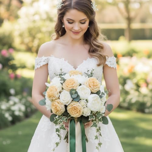 Artificial Roses Flowers- 8PCS Faux Vintage Yellow Roses Fake Silk Roses Flowers for Party,DIY Wedding Bouquet, Table Centerpiece, Home Decor(Yellow) - color: Yellow