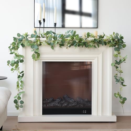 mizii 5 Packs 340" Artificial Vines Eucalyptus Garland Fake Vine with Silk Leaves Green Garland Faux Hanging Plants Greenery Decoration for Room Table Centerpieces Wedding Decor (Eucalyptus) - color: Eucalyptus