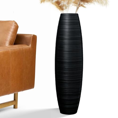 Tall Floor Vase, 27.5 inches (70cm, 2.3FT) Floor Vase Sturdy, Luxury, Textured for Decorative Branches Dried Flowers, Tall Vases for Rustic Living Room, Home Decor, Resin Black Vases - color: Black, size: 27.5 in
