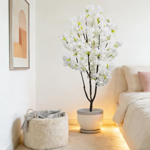 BINCUE Artificial White Cherry Blossom Tree Fake Tree Cherry Blossom Decor Fake Flowers Faux Flowering Tree White Flowers Floral Artificial Plants for Indoors Outdoors Room Home Decor Gift 6FT - color: White-02ap