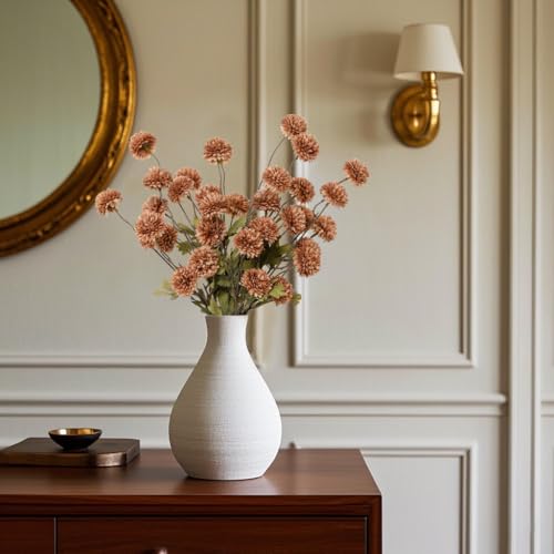 DuHouse 6pcs Artificial Flowers Faux Silk Pompon Mum,Silk Small Mini Chrysanthemum Ball with Stems for DIY Wedding Bouquets Centerpieces Vase Home Table Kitchen Decoration(Coffee) - color: Coffee, size: 6pcs