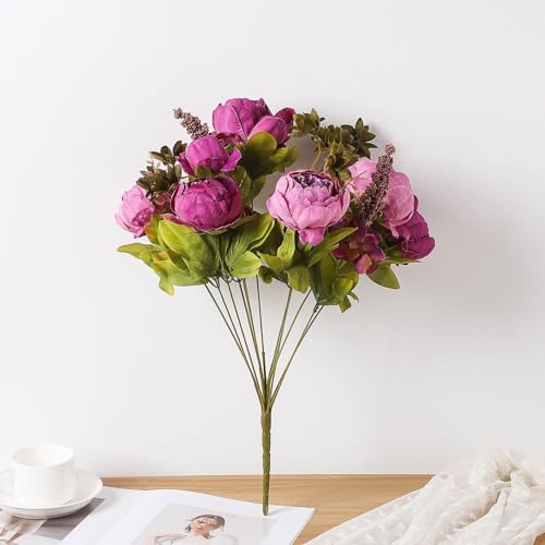 Duovlo Fake Flowers Vintage Artificial Peony Silk Flowers Wedding Home Decoration,Pack of 1 (Purple) - color: Purple