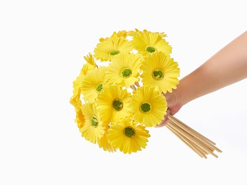 15 Pcs 15 Inch Yellow Artificial Gerbera Daisy Flowers - Fake Mums Daisies Bouquet for Wedding Decor, Party Decorations, Home Kitchen Decorations - color: Yellow - Gerbera