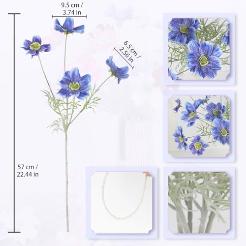 Blue Cosmos Artificial Flowers 5Pcs 22 in Silk Faux Daisies Wild Flowers with Long Stems for Vase Decor Wedding Party Aisle Home Bathroom Patio Table Centerpiece Arrangement(Blue) - color: Blue