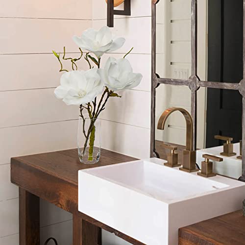 DILATATA Faux Flowers in Vase 15.4" Magnolias Flowers Arrangement with Faux Water Real Touch Flowers for Wedding Table Centerpiece Home Decor, White - color: White-magnolia#1