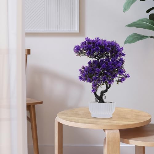 Artificial Bonsai Pine Tree Faux Potted Plant Purple Simulation Bonsai Desktop Ornament Home Decoration for Office and Living Room