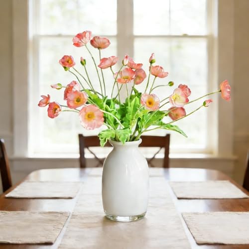 HCTCPALS Artificial Flowers for Outdoors 6 Pcs Poppy Plant Realistic Silk Fake Flowers for UV Resistant Faux Plants Outdoor Indoor Outside Front Porch Hanging Planter Decoration-23.5” Pink - color: Poppy Pink