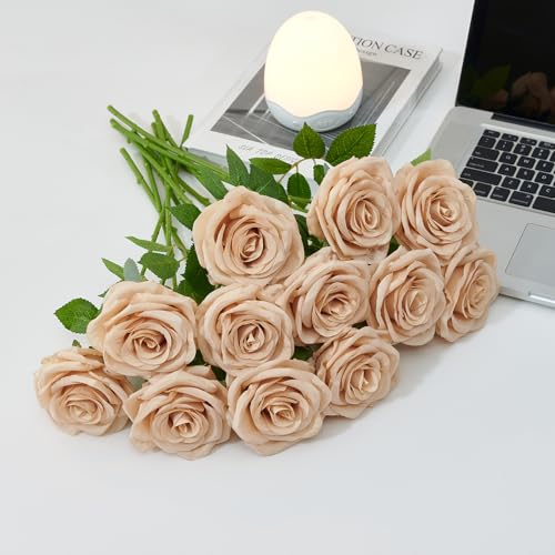 100 Pcs Artificial Roses Bulk Silk Beige Roses Tan Roses for Wedding Centerpieces Bridal Bouquet Mohter's Day Valentine's Day Home Decor - color: Beige