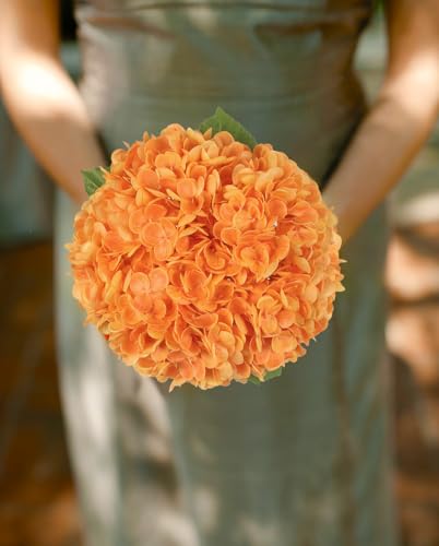 IPOPU 6PCS Real Touch Hydrangea Artificial Flowers Orange Faux Hydrangeas with Stems Latex Realistic Full Fake Hydrangeas for Wedding Centerpieces Bouquets DIY Floral Arrangements Home Decor (Orange) - color: Orange