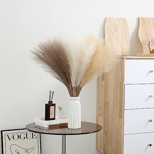 Wertuirk 30pcs Pampas Grass Decor - 24 Inch Boho Home Decor, Artificial pompas Floral, Small Faux Pompous Grass for Table Centerpieces, Wedding and Baby Shower Decorations - color: B Taupe & Beige & Khaki, size: 30 Pieces