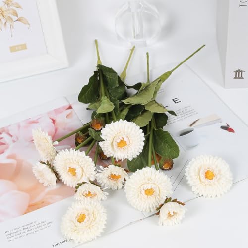 White Artificial Daisy Flowers 8pcs Faux Calendulas Flowers Silk Chrysanthemums with Stems for Floral Arrangements Home Wedding Dining Table Party Decoration(White) - color: White