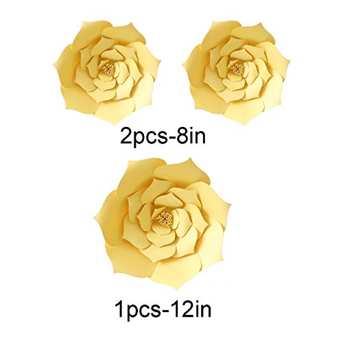 N/C 3pcs Party Paper Flower Wedding Flower Backdrop Decorations DIY Handcrafted Flower for Wedding Backdrop Nursery Wall Decoration (Flower-1, Yellow) - color: Yellow, size: Flower-1