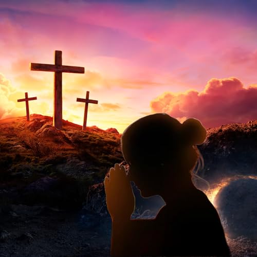 Empty Tomb Backdrop Sunrise Sunset Jesus Christ Crucifixion Resurrection Cave Photography Background Hole Holy Lights Easter Background Three Crosses Jesus Christ Backgrounds Props Banner 5x3ft - color: Black Rose_Red, size: 5x3ft
