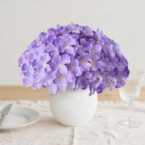 100 Pcs Faux Purple Hydrangea Artificial Flowers Bulk, Fake Silk Hydrangea Flowers Heads with Stems for Wedding Decorations Garden Party Baby Shower Porch Home Decor Table Centerpieces - color: Purple, size: 100 Pcs