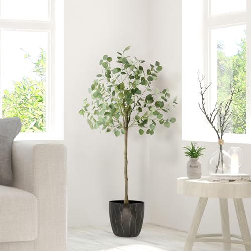 Artificial Eucalyptus Tree,5Ft Tall Fake Potted Tree Silk Faux Eucalyptus Tree with Plastic Nursery Pot, Artificial Plants for Home Office Indoor Decor - size: 5ft