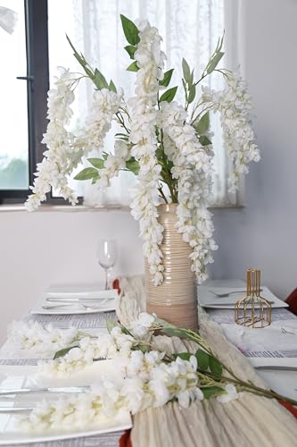 IPOPU 3.9FT Wisteria Artificial Flowers, 4PCS Wisteria Hanging Flowers, Silk White Flower with Long Stem for Tall Vase Filling Wedding Wall Backdrop Centerpieces Home Decoration (White) - color: White