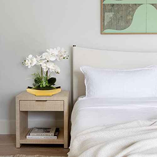Briful Orchids Artificial Flowers 15" White Phalaenopsis Orchid with Gold Pots Real Touch Faux Orchid Flower for Home Office Bedroom Table Centerpiece Desk Decor - color: White#1