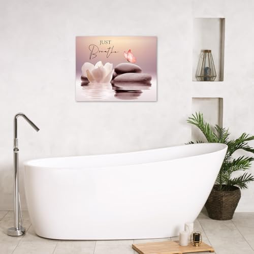 LB Pink Butterfly Wall Art for Bathroom Inspirational Quotes and White Floral Canvas Wall Art Wall Paintings Home Decor Zen Spa Wall Pictures for Living Room Bedroom Office Ready To Hang,16x12 Inch - color: Pink, size: 12"L x 16"W