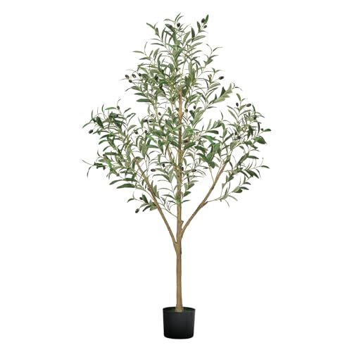 VEVOR 5FT Artificial Olive Tree with Black Pot, Tall Fake Tree with Natural Wood Trunk & Realistic Green Leaves and Fruits, Indoor Faux Plant for Home, Office, Living Room, Corner Decor - color: Olive Tree Type 2, size: 5ft