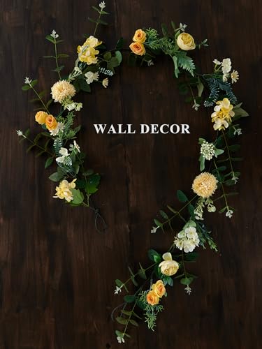 MISSPIN 5.9Ft Eucalyptus Garland with Flowers, Artificial Fake Flower Greenery Spring Garland for Baby Shower Wedding Mantle Table Centerpiece Spring Decor - color: Yellow