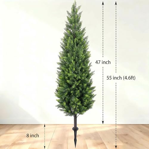 Artificial Cedar Topiary Trees 4ft Set of 2,Fake Shrubs with Ground Spike,UV Resistant Cypress Tree,Faux Bushes for Outdoors,Fake Plants for Outdoor Indoor Front Porch Patio Garden Decor