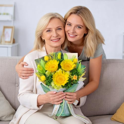 Forever Flowers for Delivery - Preserved Sunflower Bouquet with Gift Box & Greeting Card, Real Eternal Flowers, Gifts for Women, Mom, Mother's Day, Birthday, Anniversary, Graduation - color: Green
