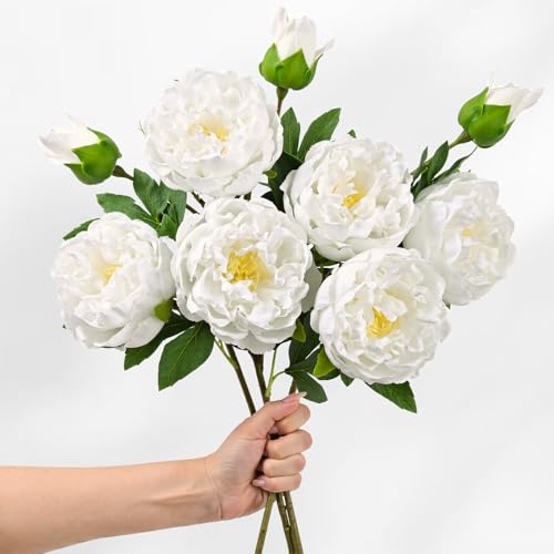 MARTINE MALL 3PCS Real Touch Peonies Artificial Flowers, 22in White Fake Peonies Artificial Peonies Flowers Latex Large Faux Peony Flowers for Centerpiece Table Wedding Party Home Decor - color: White, size: 3PCS