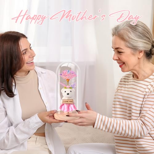 Birthday Gifts for Women - Preserved Forever Rose Bear with Glass Dome, Flower Gifts Versatile gifts for Mom, Wife, Girlfriend, Grandma and Daughter, Fit for Christmas, Valentine's Day, Mother's Day
