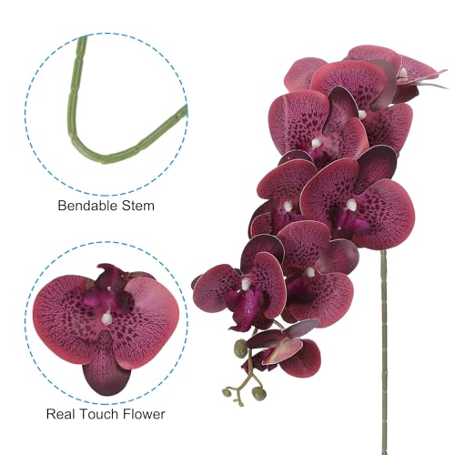 PATIKIL Artificial Orchid Stems 41", 3 Pack 9 Heads Faux Phalaenopsis Flowers Real Touch Fake Orchid Flower Branch for Vase Home Wedding Decoration, Purple Red - color: Purple Red