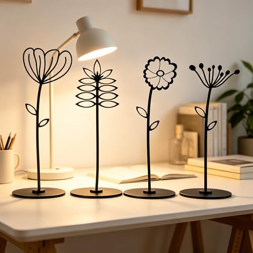 4 Pack Minimalist Floral Decorative Pieces with Stands—Perfect for Entryway and Desk Arrangements, Table Decor, and Creating a Cozy Atmosphere in Your Home