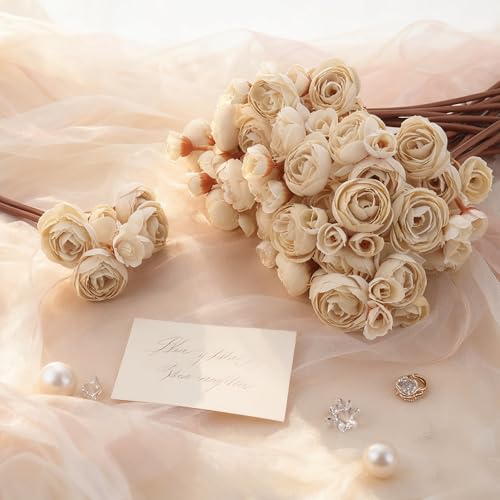 24 Stems Artificial Ranunculus Flowers - 96 Bloom Faux Silk Ranunculus Bouquet for Wedding Decorations, Home Décor, Holiday Arrangements & Large Event Centerpieces (Beige) - color: Beige