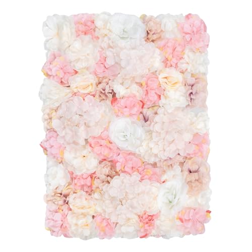 12 Pcs Flower Wall Panel Pared de Flores Artificiales para Decoracion 3.6 * 15.74 inch for Party, Nail, Photo Areas, Stage Background (White, Yellow, Pink)