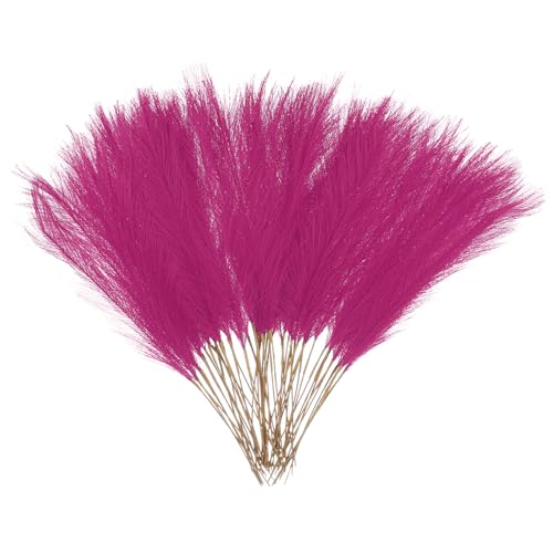 uxcell 50 Pcs Faux Pampas Grass 52cm/20.5" Artificial Fake Dried Pampas Grass Decor with Stem for Floor Vase Filler, Wedding Decoration, Home Decoration, Rose Red - color: Rose Red