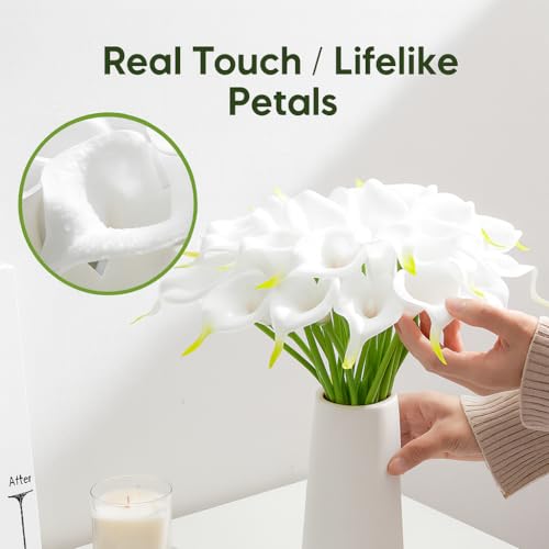 Floral Kingdom 20 Pack Artificial Calla Lily Flowers 14 Inch White - Real Touch Faux Flowers for Home Decor, Table Centerpieces, Entryway Consoles and Weddings - color: White