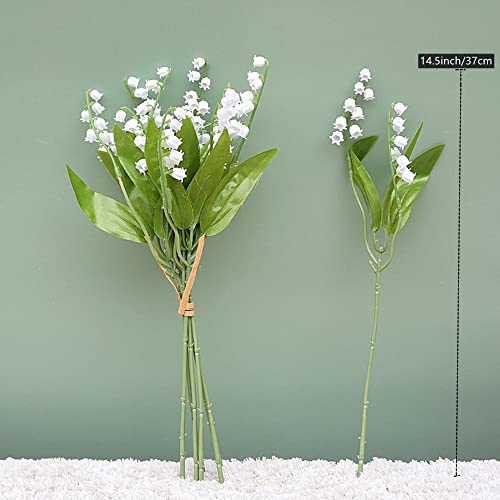 NatureMan 18 Pcs Artificial Lily of The Valley Faux White Bell Flowers Wind Chime Orchid Wedding Bouquet, Lily of The Valley Plastic Flower,for Home Garden Wedding Decoration