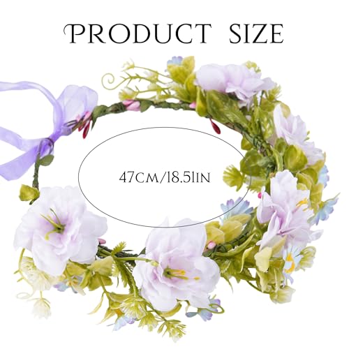 Purple Flower Crown Headband, Artificial Rose Daisy Floral Headpiece, Fairy Boho Bridal Flower Crown for Women Girls Maternity Renaissance Weeding Festivals Birthday Hair Accessories - color: Rose Daisy Purple