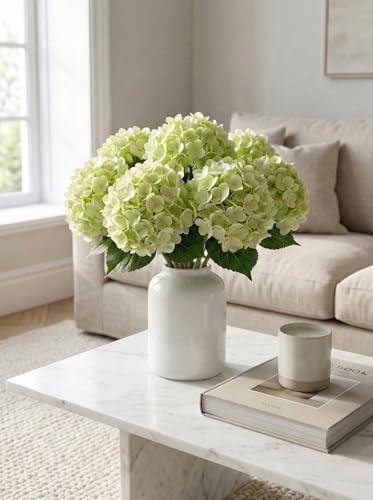 3 Pcs Real Touch Green Hydrangea Artificial Flowers - 20" Large 3D Latex Light Green Faux Hydrangeas (Waterproof & 176 Petals) for Outdoor Vase, Wedding Centerpieces, Home Kitchen Decor - color: Light Green