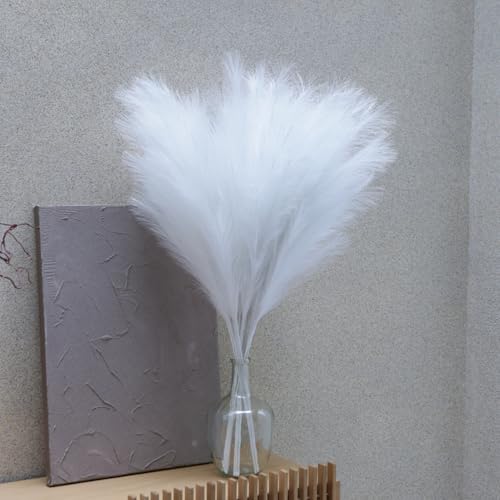 White Pampas Grass Tall, 9 PCS 43''/ 110 cm Large Fluffy Faux Pampas Grass, Fake Pompas Branches, Long Feathers for Floor Vase, Boho Flower Arrangement for Home Wedding Decor (White) - color: White