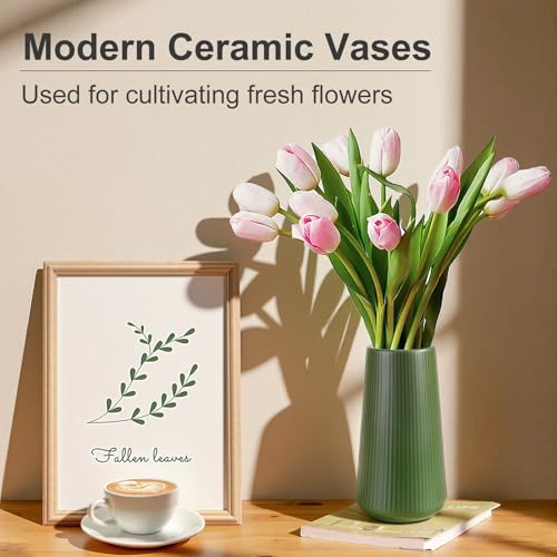 Alpinegreen Ceramic Vase, GUKJOB Small Cute Flower Vase for Pampas Grass, Home, Living Room, Dining Table, Farmhouse, Office Decor, Bedroom, Table, and Kitchen Shelf (Alpinegreen) - color: Small Alpinegreen
