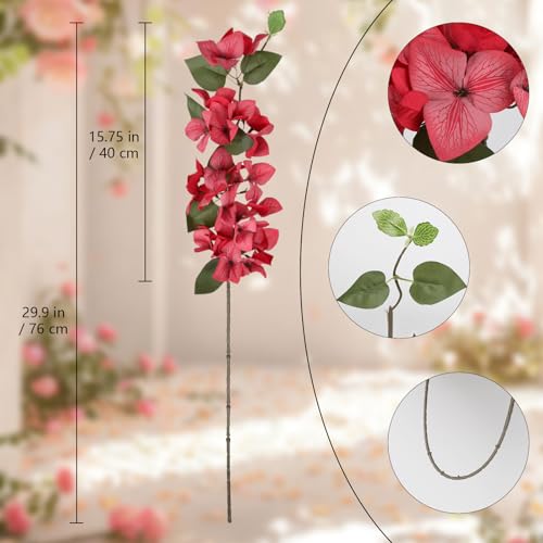 Red Faux Bougainvillea 8 PCS Realistic Artificial Bougainvillea Silk Flowers 29.9" Long Stem Flowers for Tall Vase Home Wedding Centerepieces Decor (Red) - color: Red