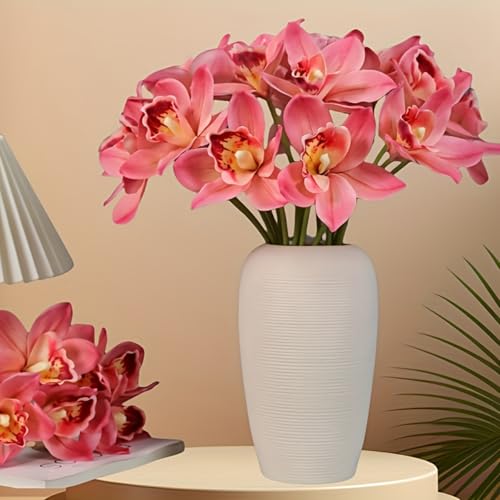 Artificial Orchid Flowers 12Pieces Potted Fake Orchids for Table Centerpiece Home Decor Office Wedding Party Decoration-Pink White - color: Pink White