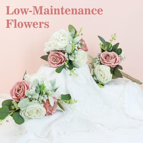 Artificial Bridesmaid Bouquets 6Pcs -7 Inch Bridesmaid Bouquets Pink Fake Floral Silk Rose Handmade for Wedding Holding Flowers, Bridal Shower,Engagement Wedding Ceremony Anniversary - Dusty Pink - color: Dusty Pink, size: 6pcs Bouquets