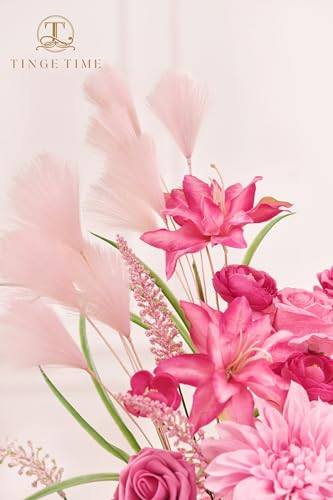 TINGE TIME Free-Standing Artificial Flower Set of 2, Table Centerpiece with Rubber Pad, Silk Fake Flower for Wedding Centerpiece Archway Aisle Welcome Entrance (Hot Pink) - color: Hot Pink