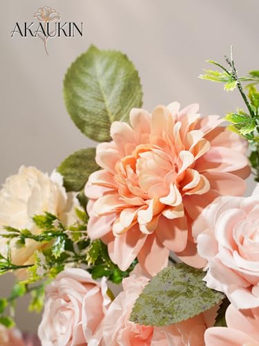Artificial Flowers Combo Set Pink Faux Dahlia Roses DIY Wedding Decor | Silk Fake flowers arrangement set for home decor crafts reusable party bouquets DIY wedding table and event decorations - color: Pink, size: The Minimalist