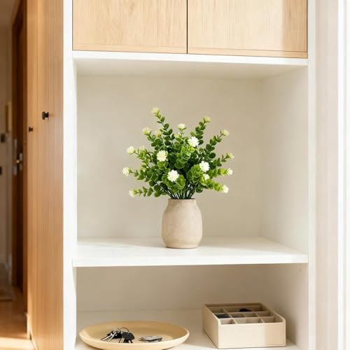 1 Pack 7-Fork Simulated Eucalyptus Roses, Green Potted Artificial Flowers, Home Decoration and Wall Decoration(White) - color: White