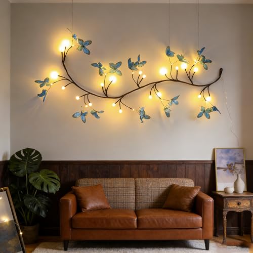 Blue Butterfly LED Tree Branch Lights for Wall, Butterfly Vine Lights for Bedroom with 72 LED Flower String Lights and USB Powered,8Lighting Modes for Indoor Window Wedding Decor (63in) - size: 63in, style: Blue butterfly