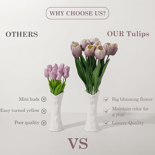 Lavender Mist Fake Tulips,18.5" PU Artificial Tulips Flowers for Spring Easter Home Kitchen Wedding Bouquet Bulk Mother's Gift Day Decorations - color: Lavender Mist